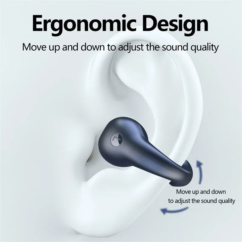 Bone conduction headphones ear clip TWS earbuds Bluetooth 5.3 touch control black colour