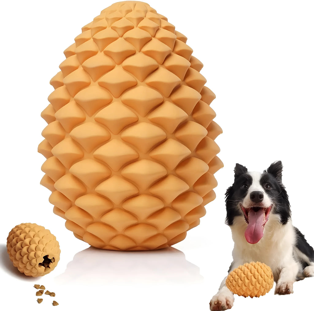 Natural rubber pine cone shaped dog toy with treat dispenser for medium and large dogs