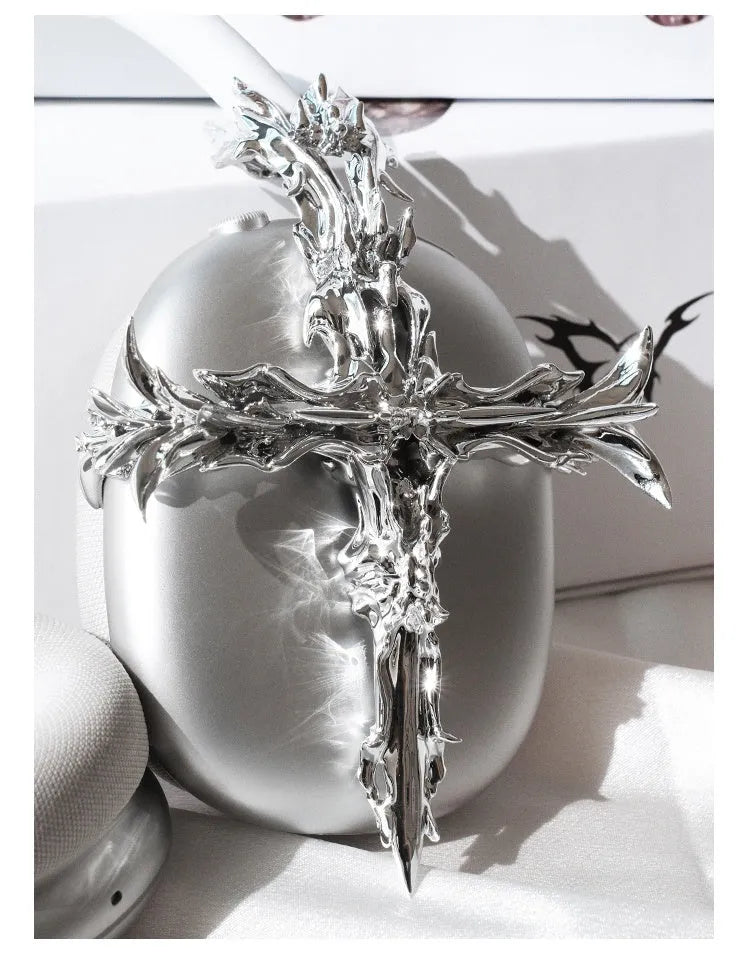 Gothic cross design hard resin covers for Apple AirPods Max headphones in silver and gun metal colours