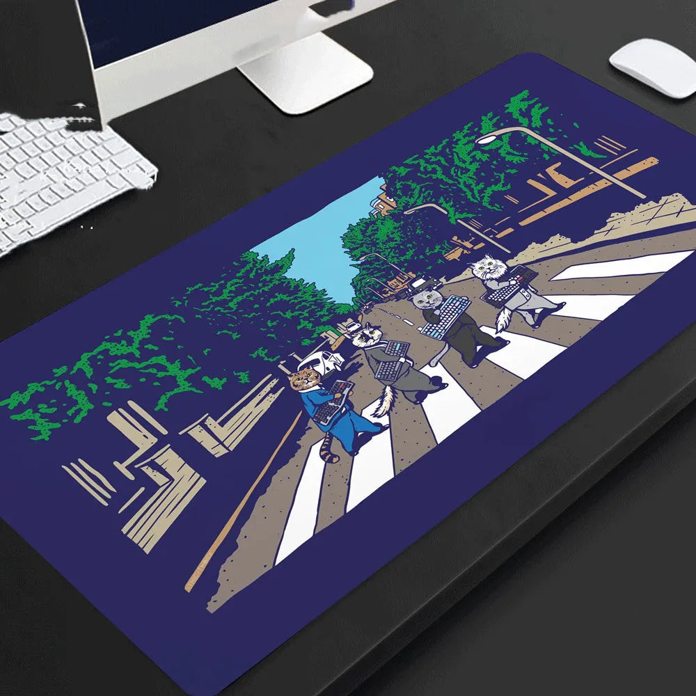 Full black extended extra long rubber mouse pad on desk for gaming and office use