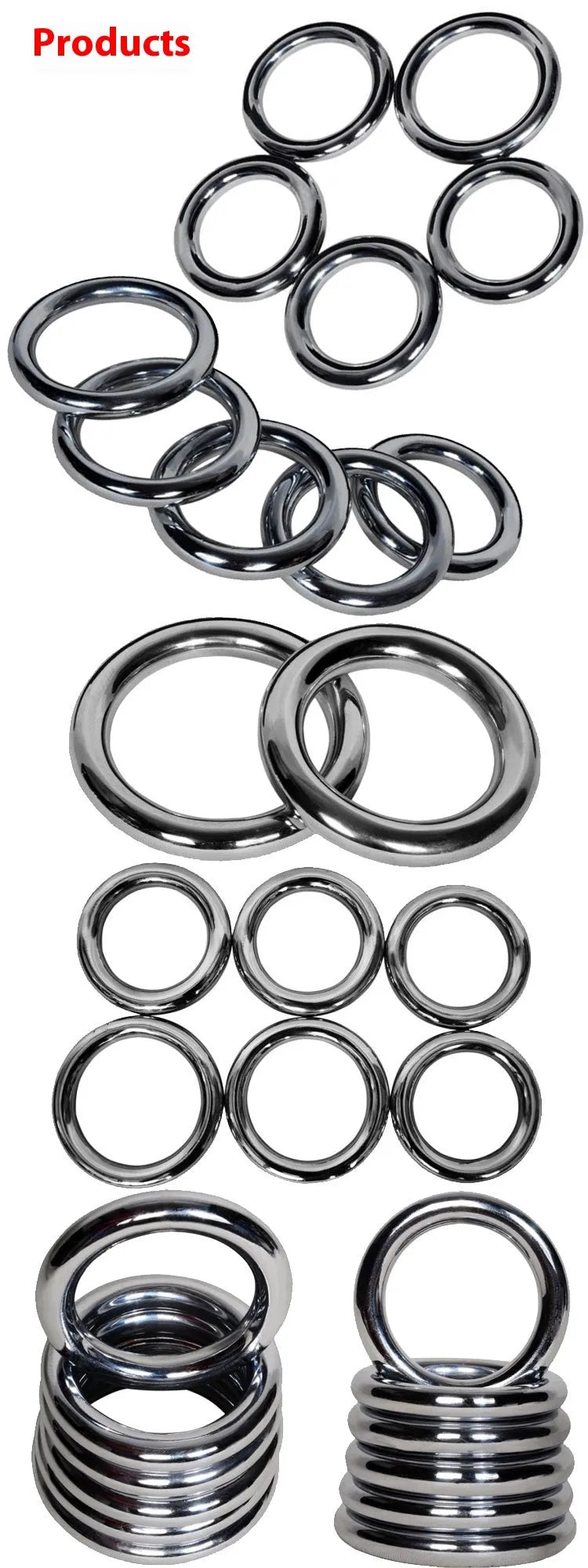 Wing Chun carbon steel training ring with electroplated finish showing three size options
