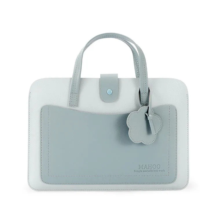 Portable 13 inch thin flower waterproof PVC computer bag with drawstring closure and soft handle in light blue
