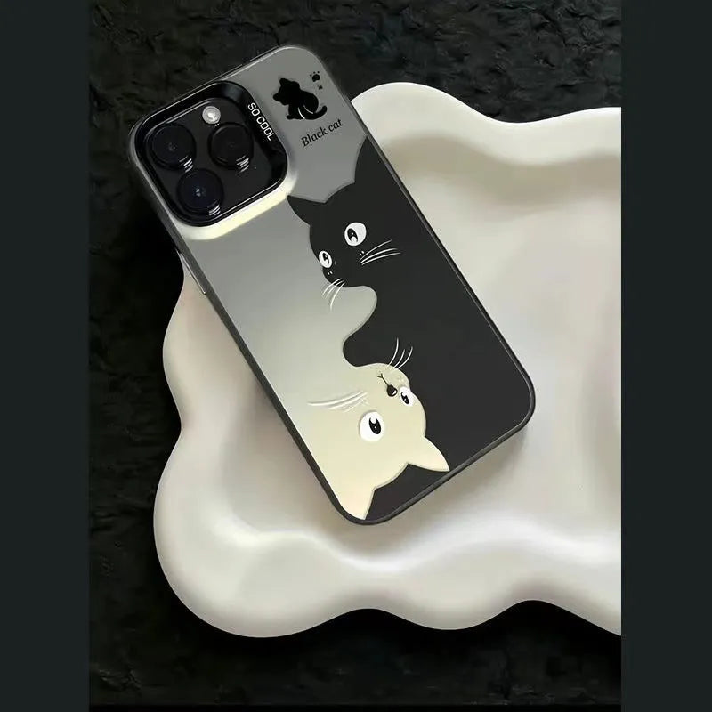Cute black cat hard shell PC phone case for Apple iPhone 16 Pro Max, back view, anti-fingerprint coating