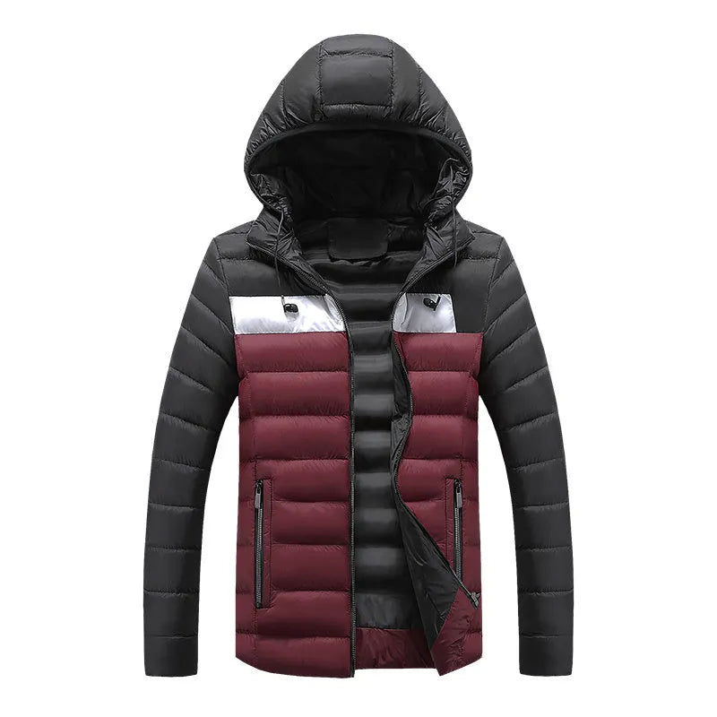 Men's winter work cotton coat with washed cotton filling in black, side view on model