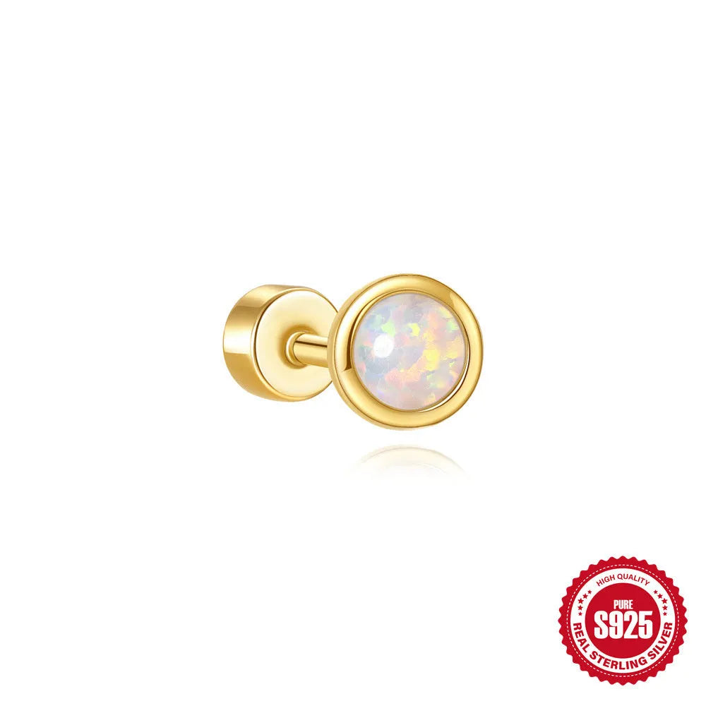 S925 sterling silver flat column geometric ear bone stud with gold electroplated finish
