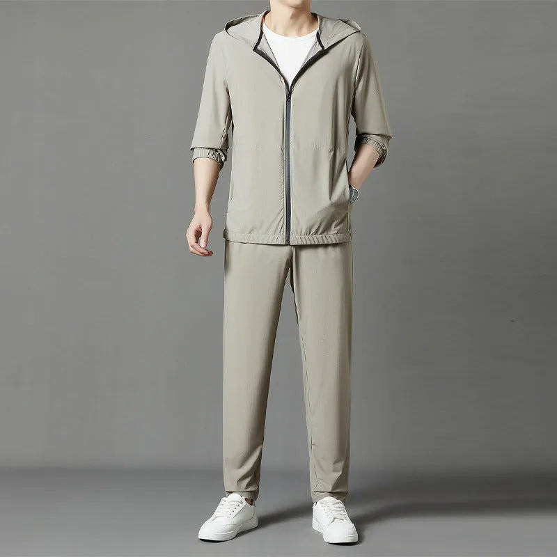 Korean summer hooded sun protection suit set in loose casual fit