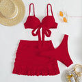 Women's floral swimsuit set with a bow and split-side design in pink, available in Asian sizes.
