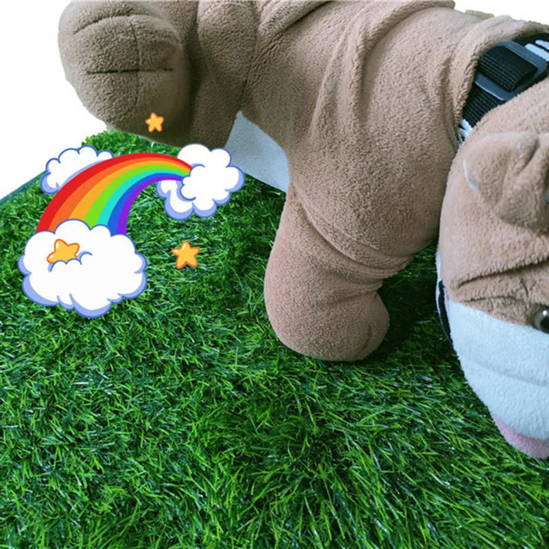 Green dog grass pee pad with realistic texture and drainage holes