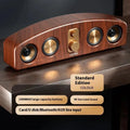 Retro portable Bluetooth speaker with wood grain water transfer print finish, 5W output, and USB power