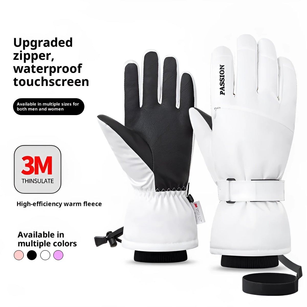 Pair of waterproof touch screen ski gloves for men women cycling outdoor winter warm polyester finger gloves
