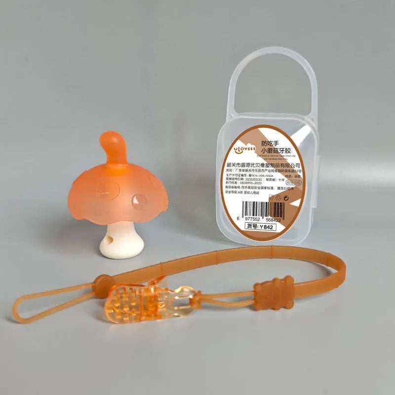 Small mushroom-shaped latex gum in a transparent box with a nano chain accessory.