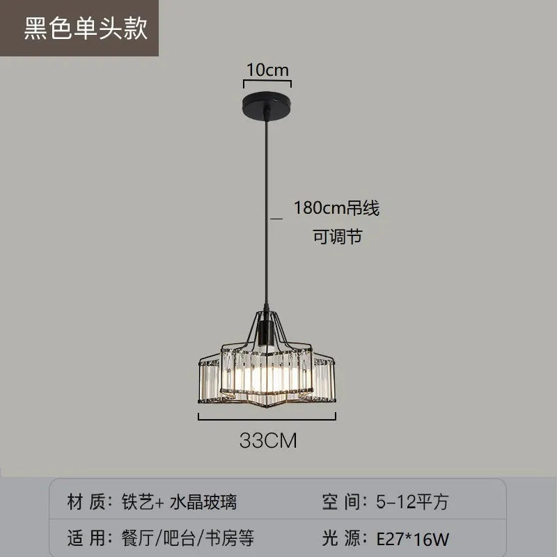 Modern crystal chandelier droplight with iron frame and LED lighting in black finish
