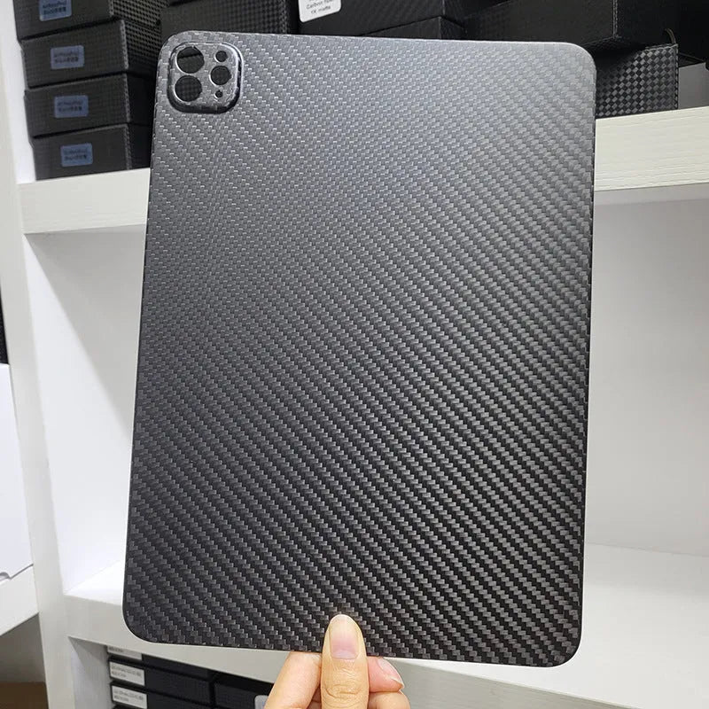 Carbon fibre flat protective cover for iPad Pro 11 inch in a plaid design with embossing.
