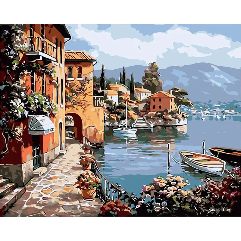 Hand-painted landscape oil painting on linen canvas with rimless frame in 40x50cm size