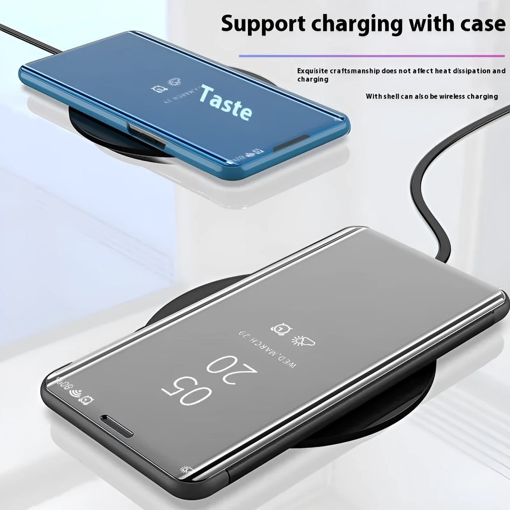 Electroplating mirror flip vertical leather phone case for iPhone in black with built-in bracket stand