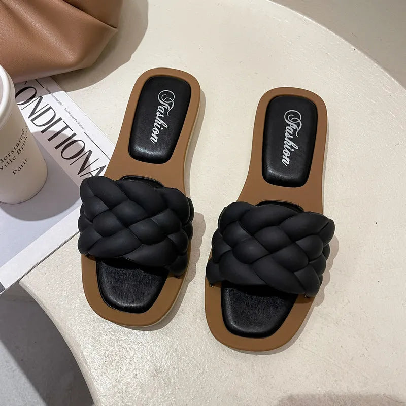 Women's plaid pattern beach sandals with thick anti-skid PVC soles in four colour options