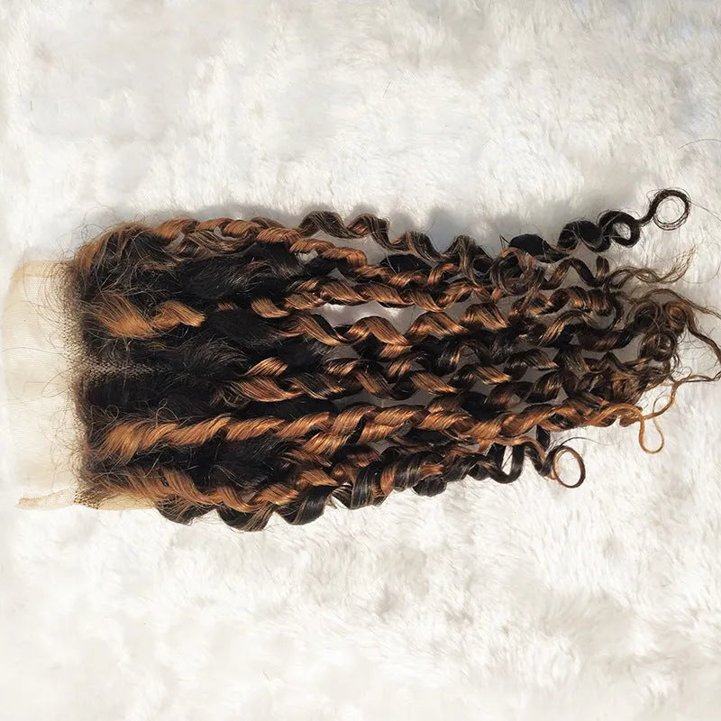 Brazilian human hair lace wig block with Qi bangs in piano colour, available in 10-24 inch sizes as bundle or 4x4 closure