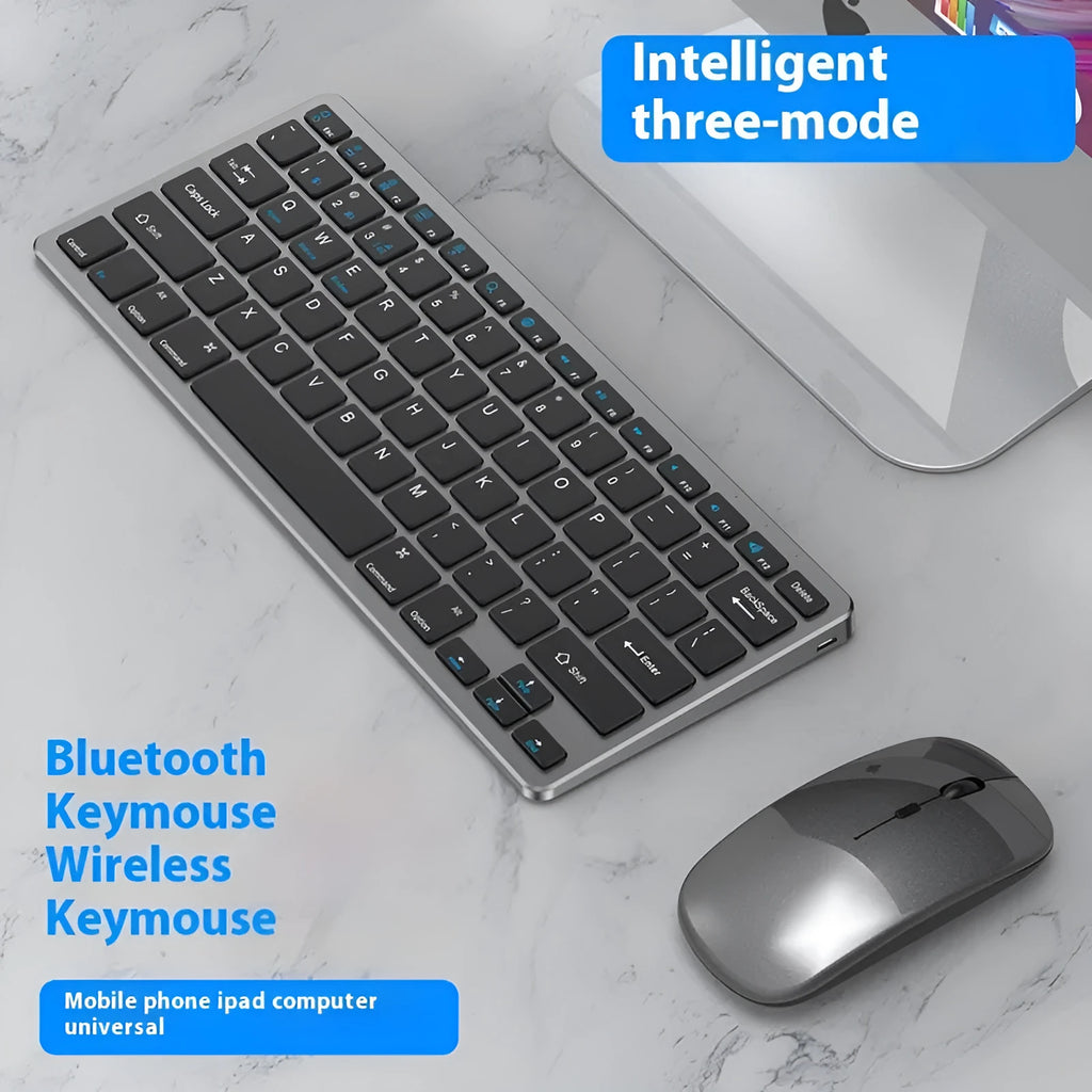 Ultra-thin wireless keyboard and mouse set in black, gunmetal grey, or silver with USB receiver and protective cover