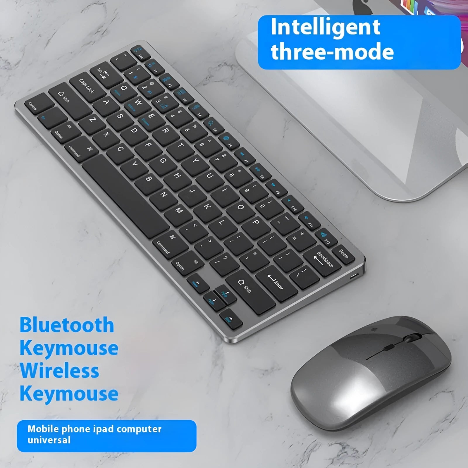 Ultra-thin wireless keyboard and mouse set in black, gunmetal grey, or silver with USB receiver and protective cover