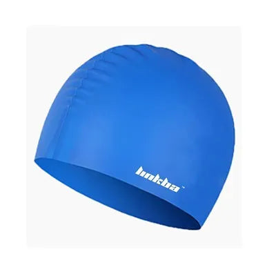 Adult silicone swimming cap with letter pattern in multiple colour options.