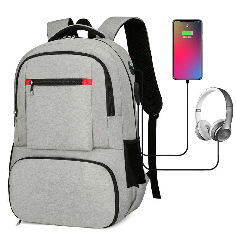 Oxford cloth insulated backpack with curved shoulder straps shown in light grey colour with dry-wet separation compartments visible