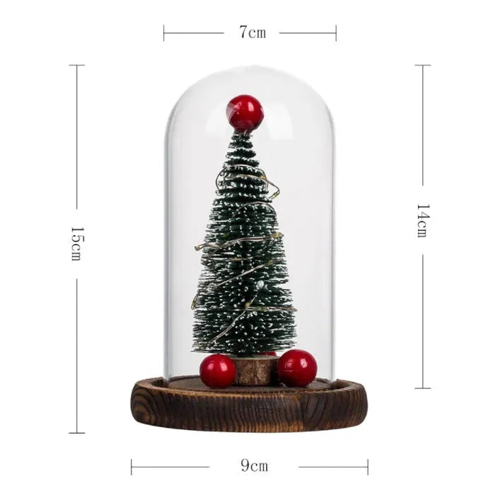 Green glass-cover Christmas tree LED light on USB base with simulation pine interior
