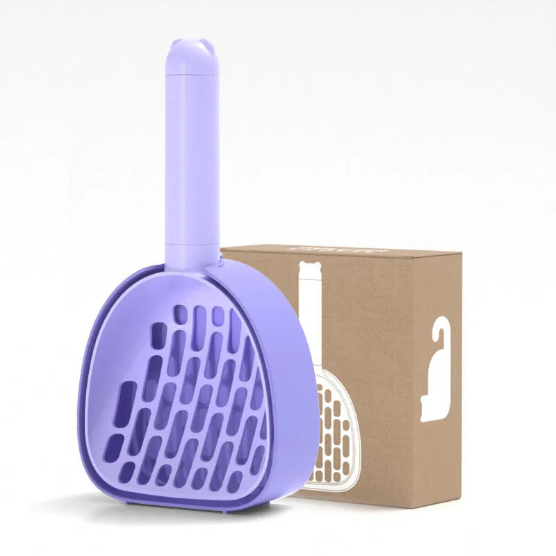 White ABS plastic cat litter scoop with storage base and hidden waste bag compartment