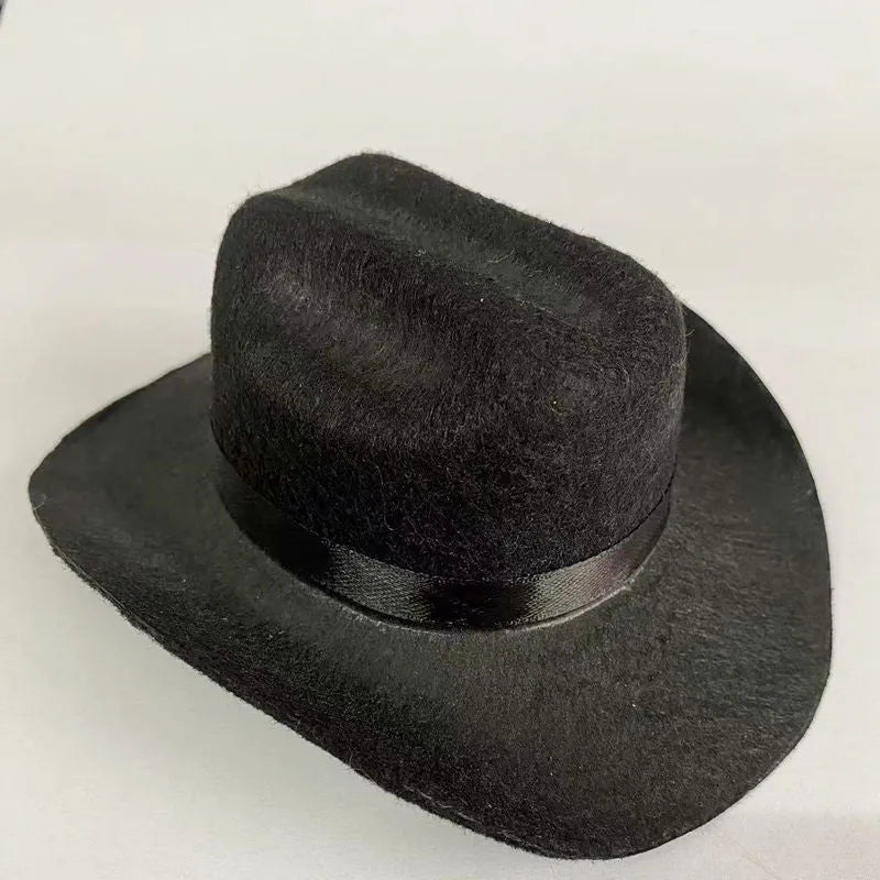 British-style brown cowboy hat for cats with star velvet belt trim