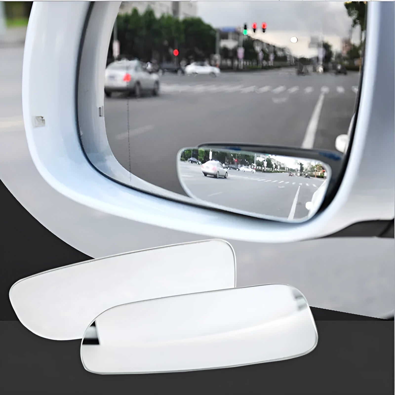 Glass convex rearview mirror accessory with adjustable bracket for vehicle blind spot visibility
