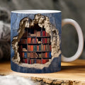 3D Bookshelf Mug creative ceramic water cup with handle showing library shelf design