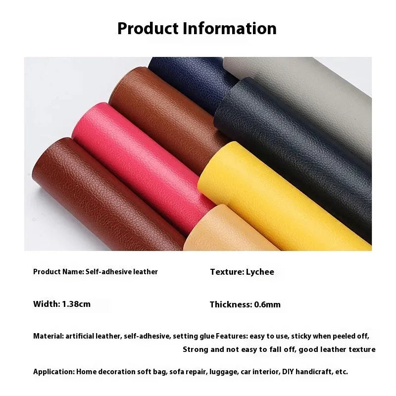 Self-adhesive leather repair patch in multiple colours, 0.5mm thick, for sofa or car seat