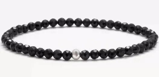 Agate bracelet with Obsidian, blue San and black agate 4mm beads in geometric chamfered design