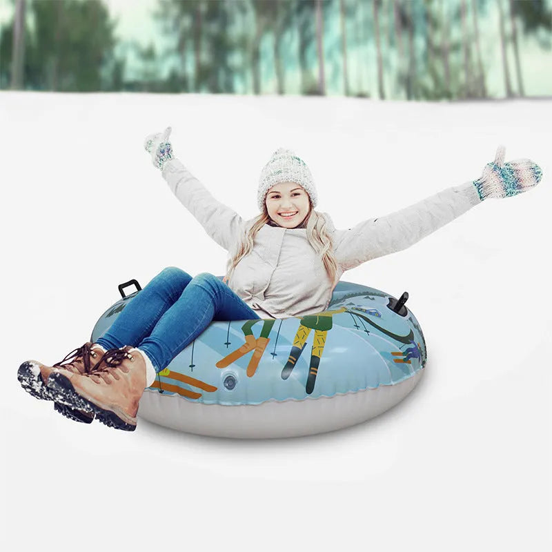 PVC winter thick ski ring toy in red, blue, or snow mountain design for outdoor snow play