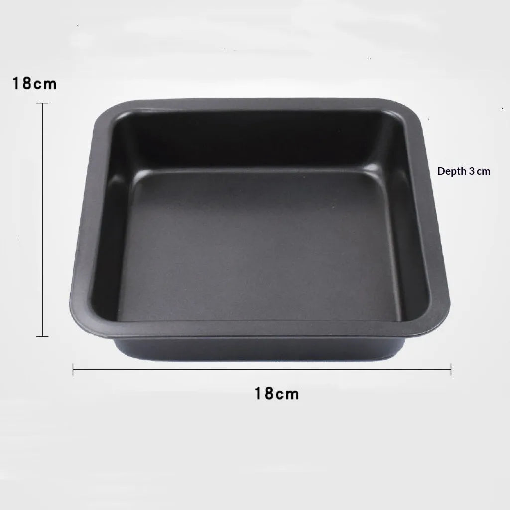 Square carbon steel pizza baking pan with silicone Teflon coating, 8 inch, gold finish on white background
