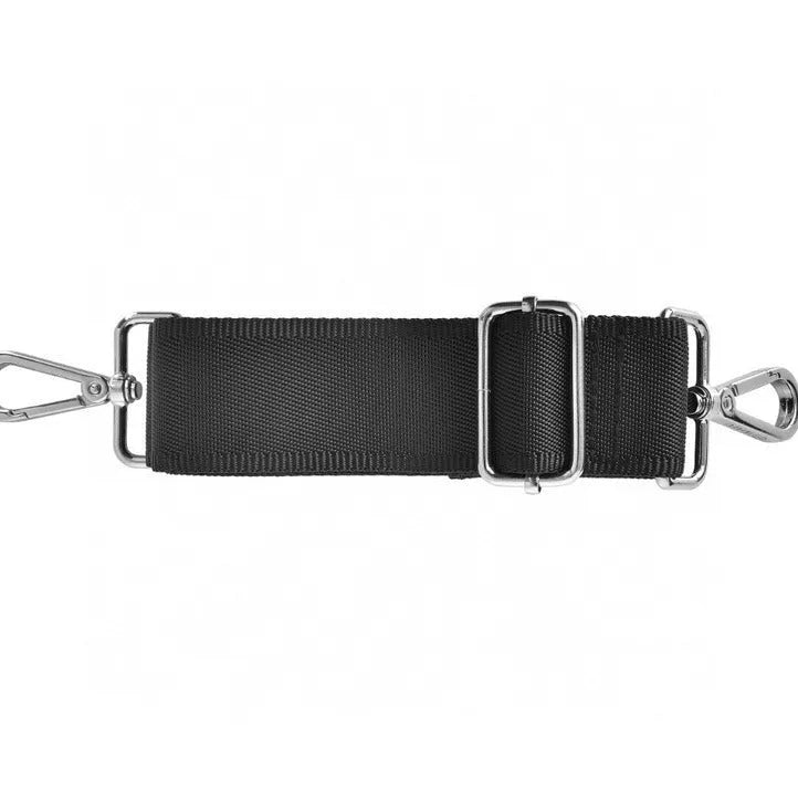 Black Oxford cloth multi-pocket laptop handbag showing separate internal layers and an integrated lock.