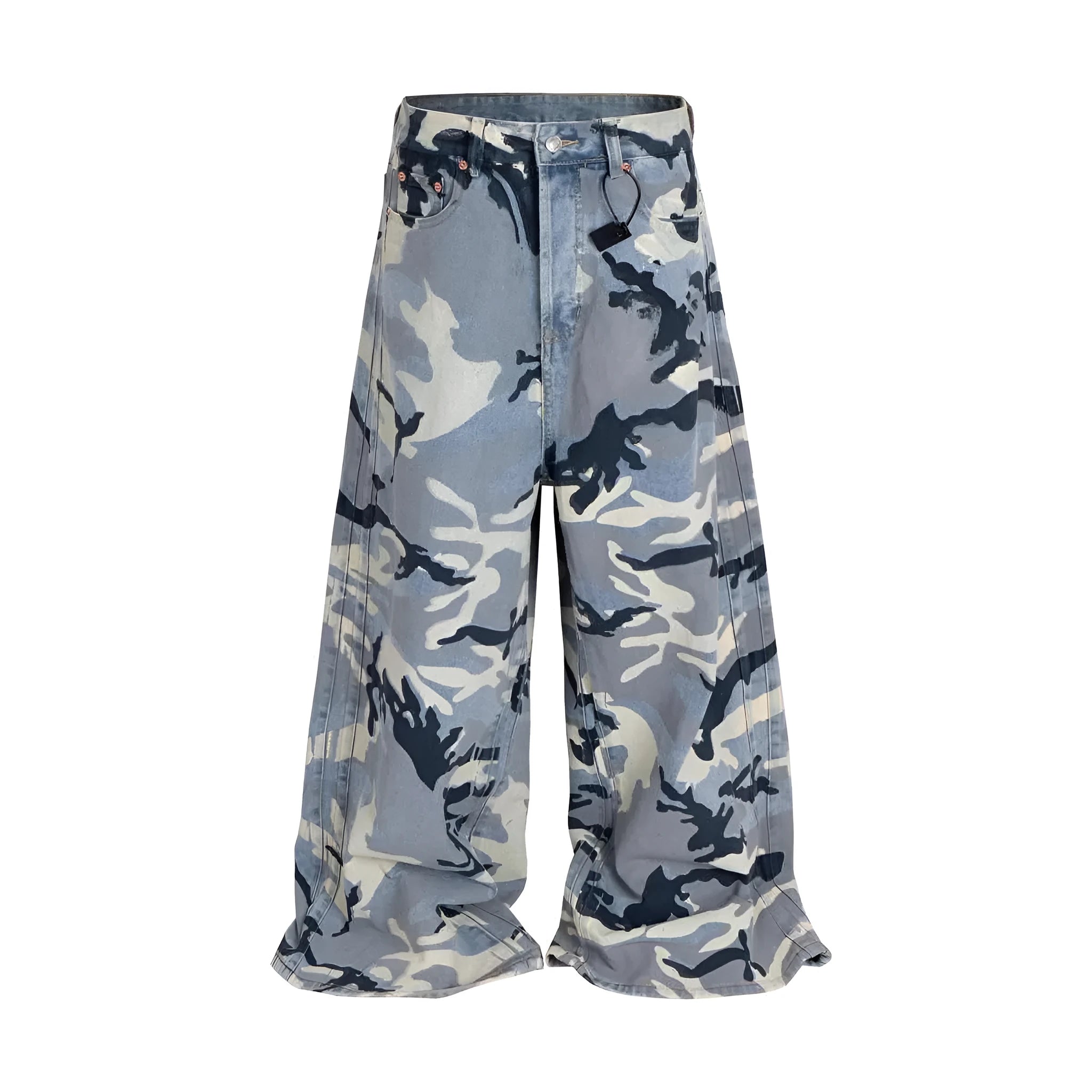 Snow camouflage blue jeans with loose fit and micro-elastic stretch cotton denim fabric