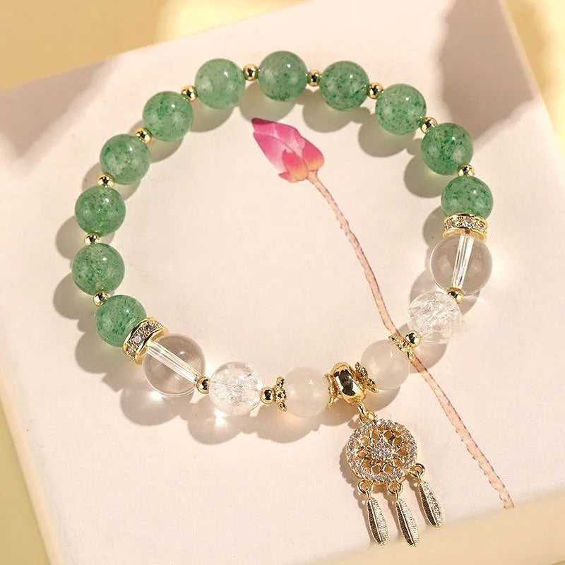 Chinese style crystal tassel bracelet in seven colour variations with electroplated finish and diamond-shaped elements