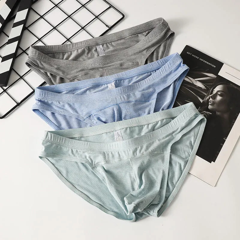 Modal low waist jacquard ice silk briefs in colourful blue with quick-drying functionality