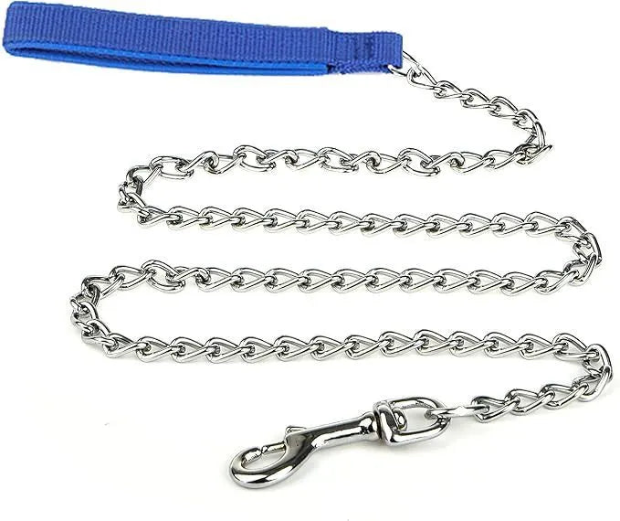 Heavy duty metal dog leash with soft padded handle showing black colour option