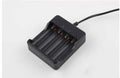 Four-slot 18650 smart battery charger with cable in black finish