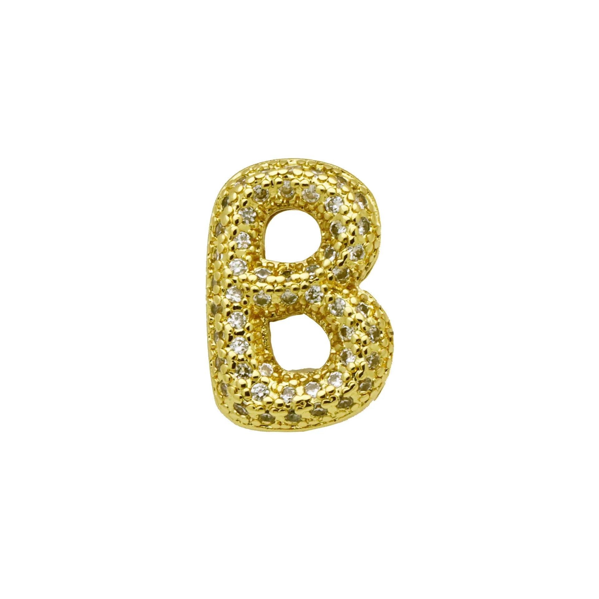 Copper letter bracelet with a single 'A' charm featuring micro inlaid zirconium detail on a gold-finished chain.