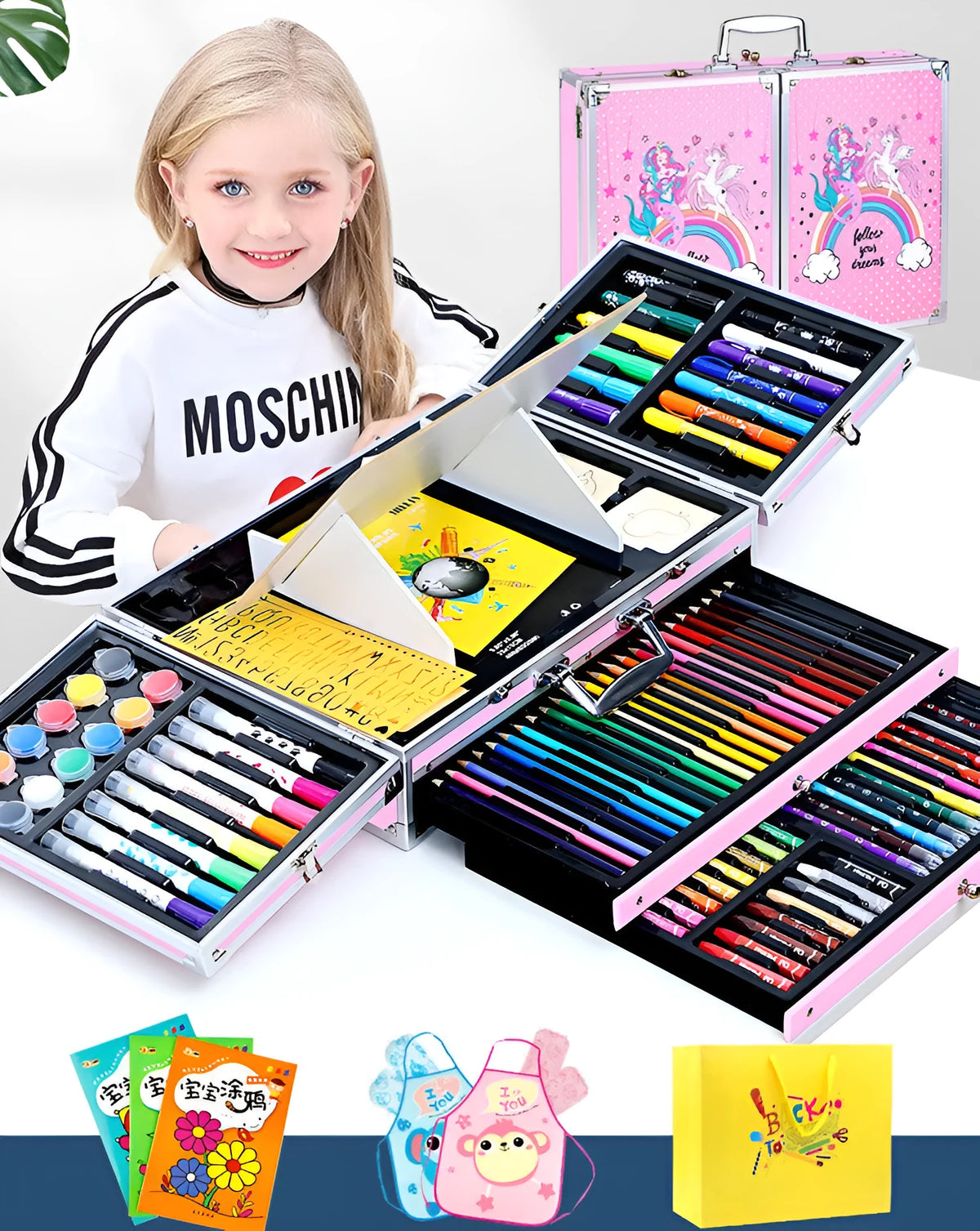 Creative birthday gift box for girls ten years old with doodle pen set in pink aluminium box