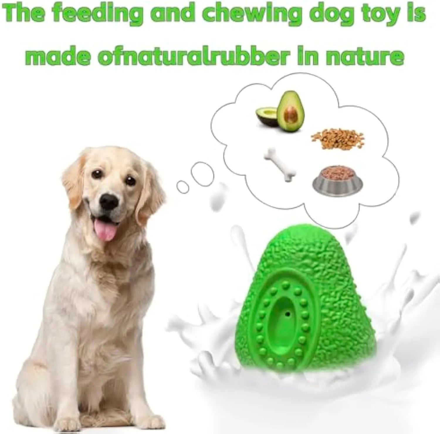 Green avocado-shaped heavy duty natural rubber dog chew toy with textured surface.
