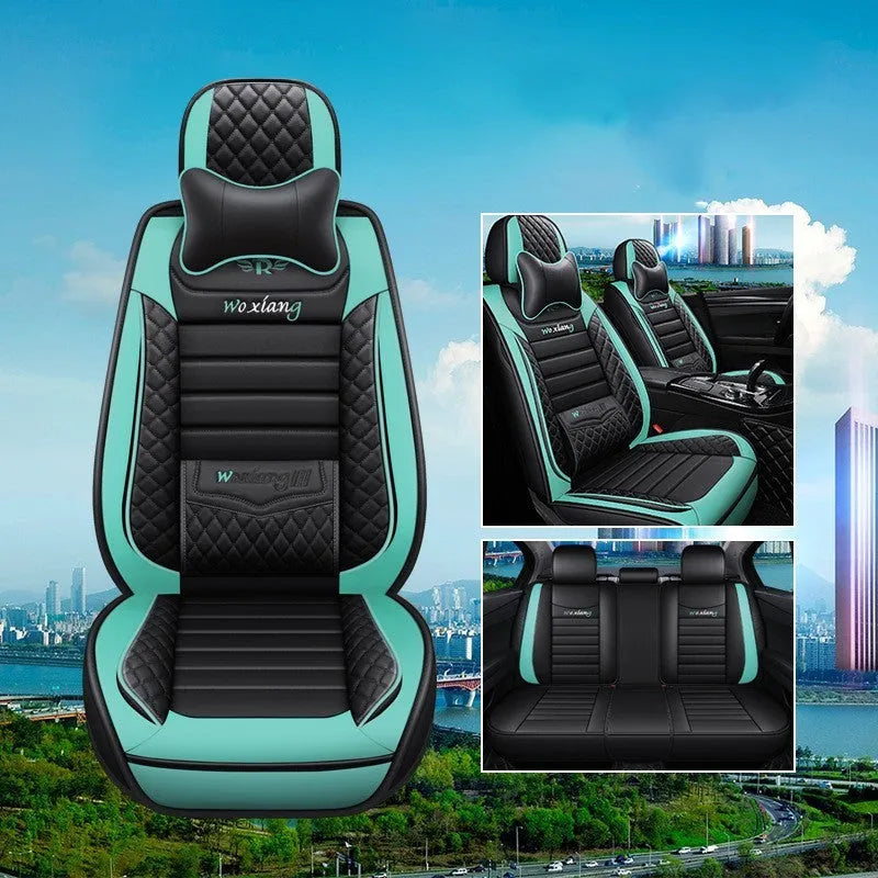 Universal car seat cushion with high elastic sponge filler in red, green, and black colour options.