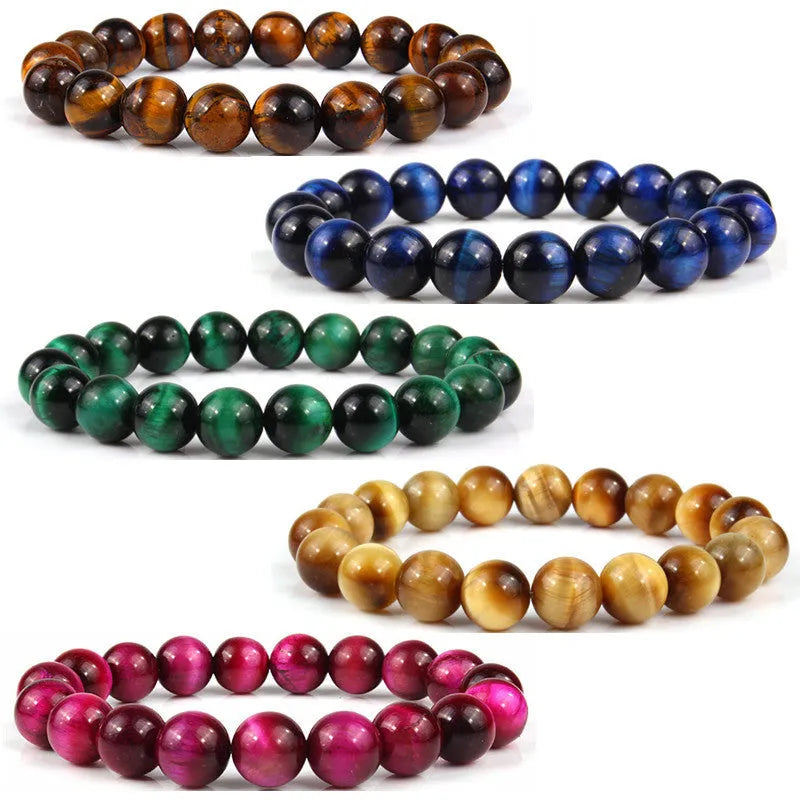 Natural tiger eye stone bracelet with round beads in a choice of colours and sizes