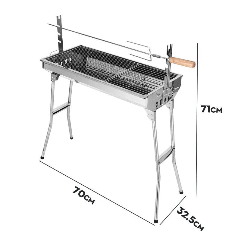 Large stainless steel portable barbecue oven with flip design and multiple grill accessories