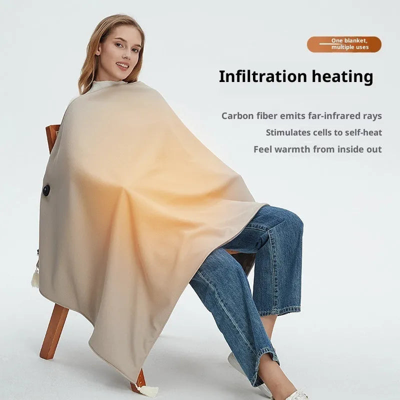 Polyester warm body cover blanket shawl in solid beige colour draped over a chair