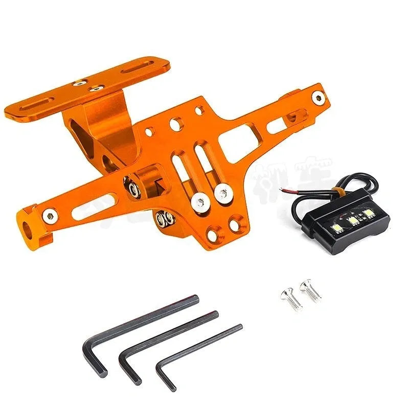 Aluminum alloy license plate holder support bracket with integrated lights in black finish