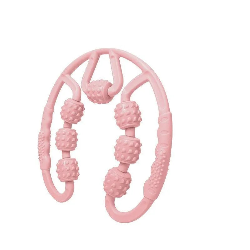Ring clip leg massager roller with multiple acupressure wheels in Macaron Pink, Blue, or Purple.