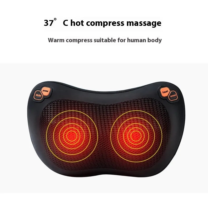 Brown genuine leather massage pillow with 8 heads for neck and shoulder relief